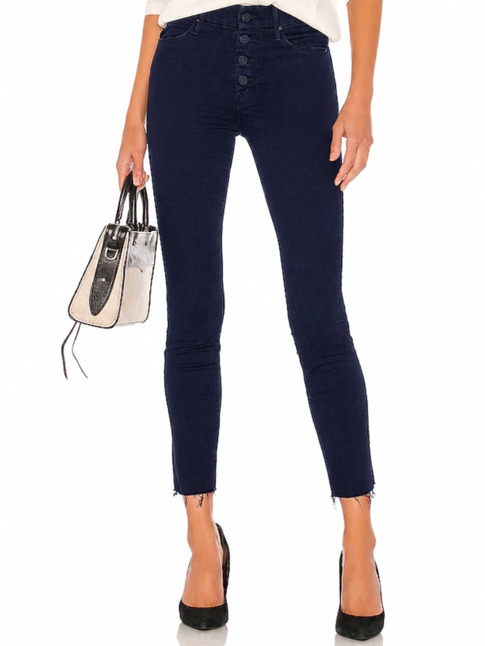 MOTHER The Pixie Ankle Fray Jeans 29 Holding Hands Dark Wash Button Fly Raw Hem